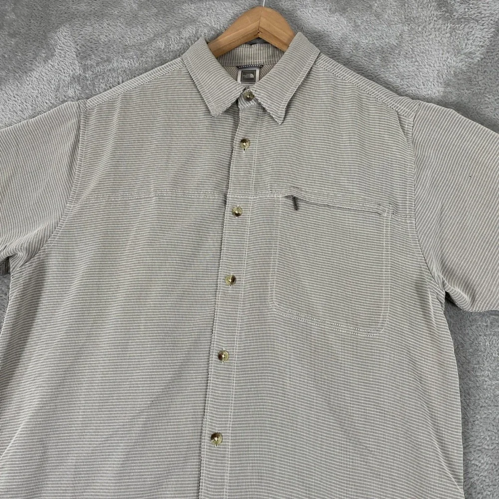 The North Face Shirt Mens Large Tan Micro Check Modal Blend Hiking Outdoors